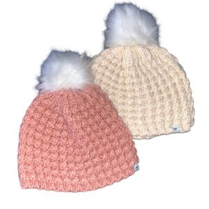NWOT! Fabletics Chunky Knit Fuzzy Pom Beanies
